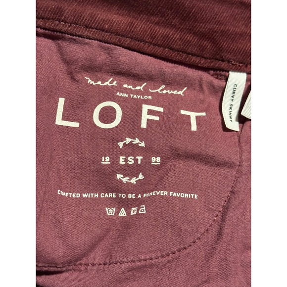 LOFT Curvy Skinny Corduroy Pants Burgundy Wine Size 14 32 High Rise classic - Picture 4 of 16